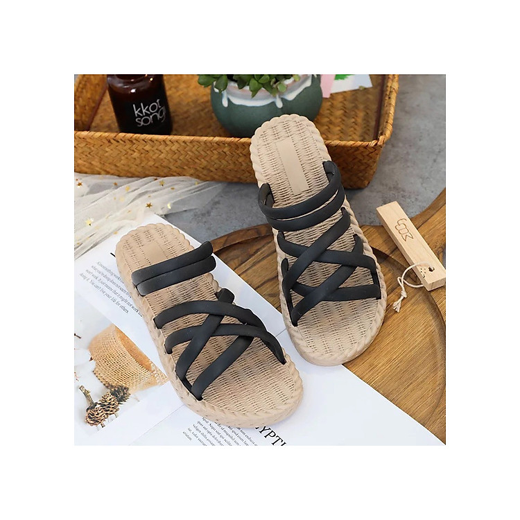 Dép sandal nữ quai chéo đế giả cói vintage siêu mềm êm chân CS1
