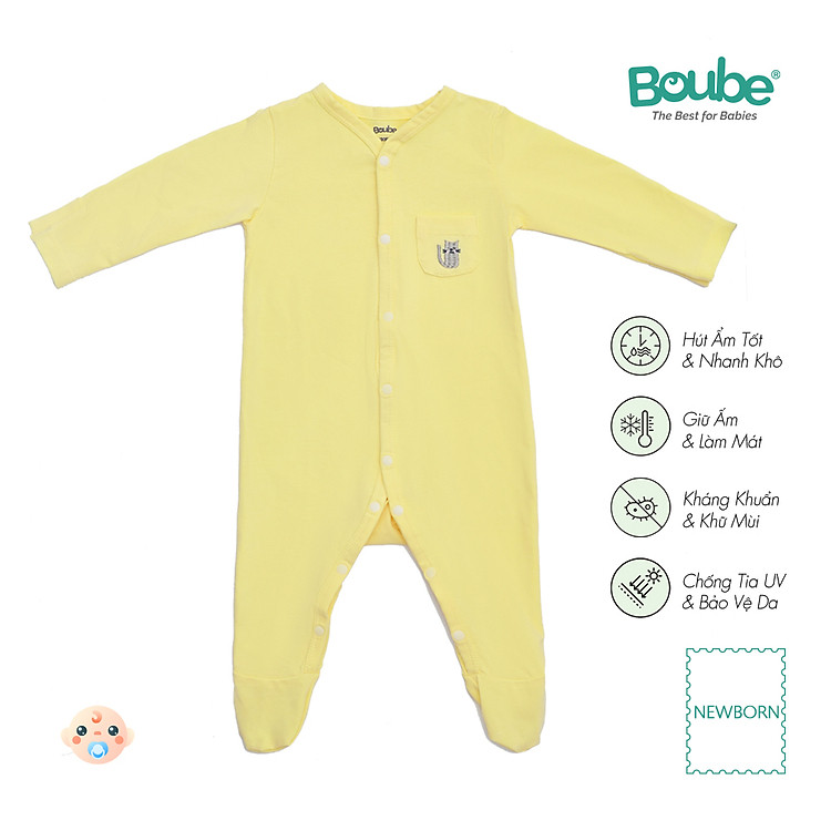 Bộ liền thân, bodysuit liền tất dài tay cho trẻ sơ sinh nhiều màu sắc Boube, vải Cotton organic thoáng mát- Size Newborn