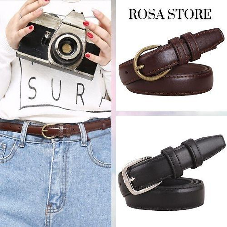 Thắt lưng Dây Nịt Da Bản Nhỏ Phong Cách Vintage Cho Nữ