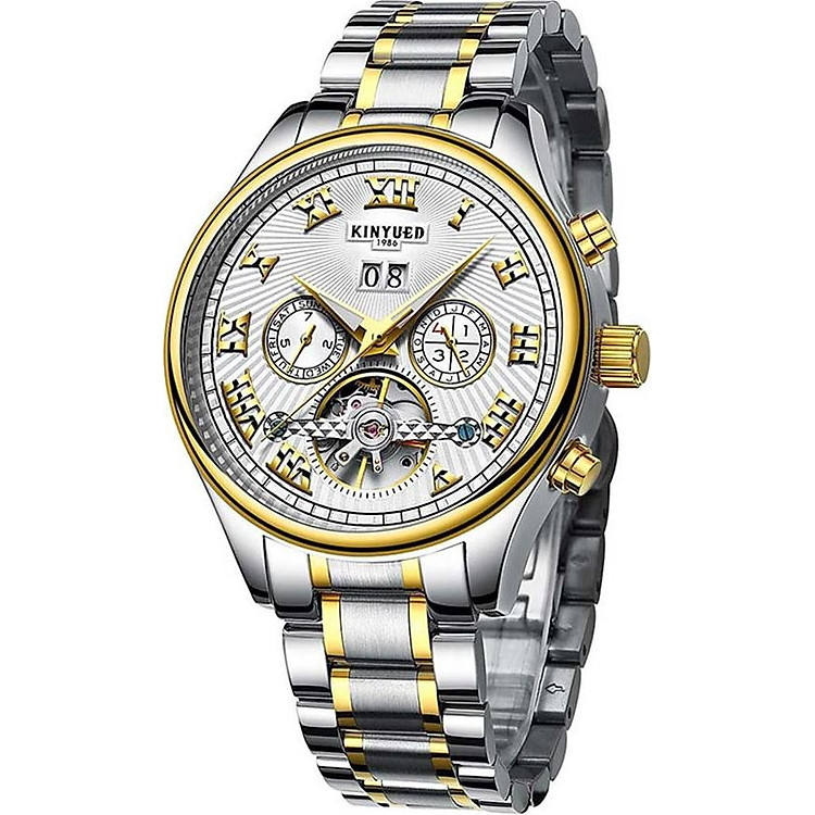 Đồng hồ cơ nam Kinyued - trắng vàng