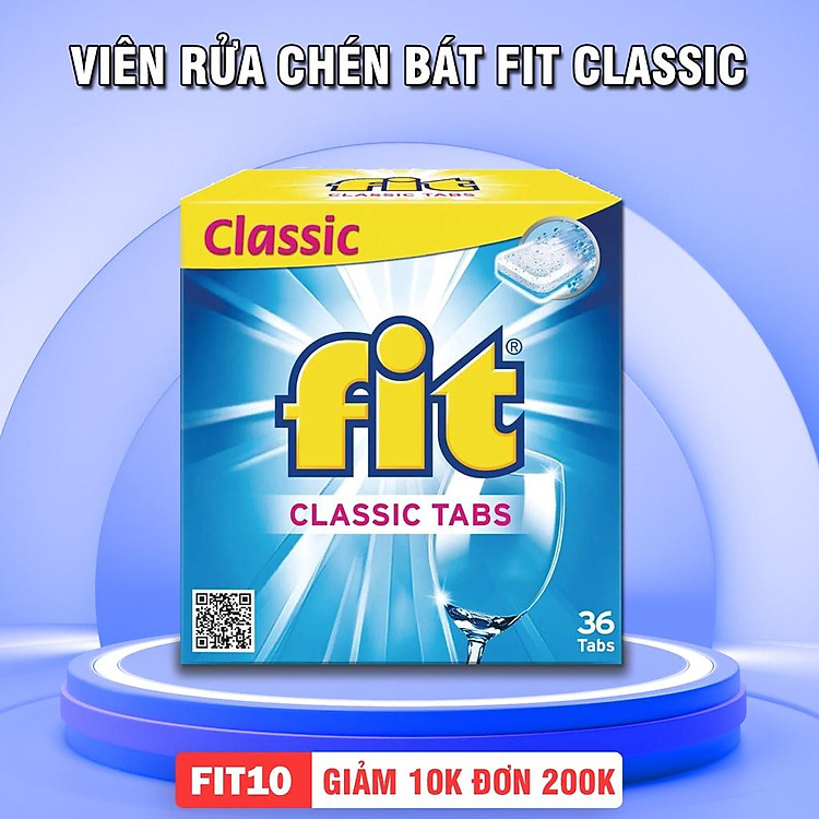 Viên rửa chén bát FIT Classic, Muối rửa chén hộp 72 Viên rửa sạch bóng hoàn hảo, bảo vệ chuyên sâu