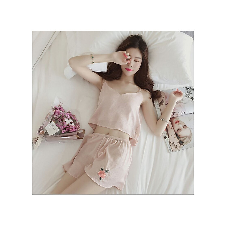 Bộ đồ ngủ nữ mùa hè 2 dây lụa mềm quyến rũ - AG88