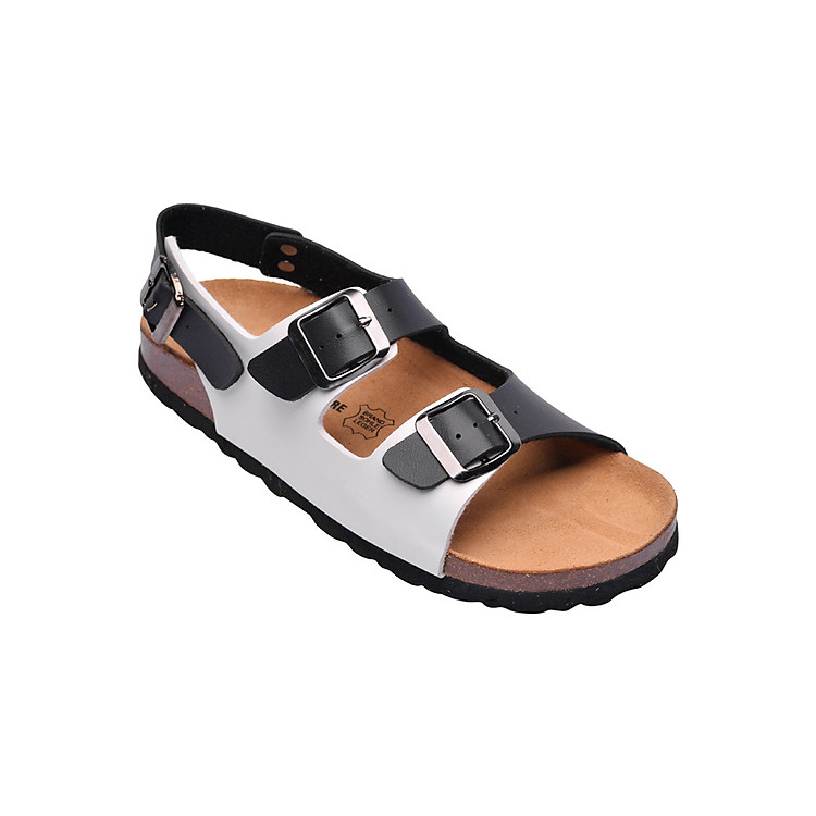 Giày Sandal 2 Khóa Da Pu Trắng Đen Đế Trấu HuuCuong