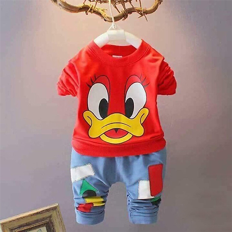 Bộ Quần Áo Mẫu Vịt Donald Cho Bé - Chất Da Cá