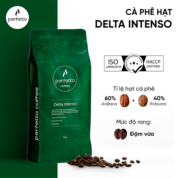 Cà phê hạt Delta Intenso 60% Arabica & 40% Robusta (1000g)