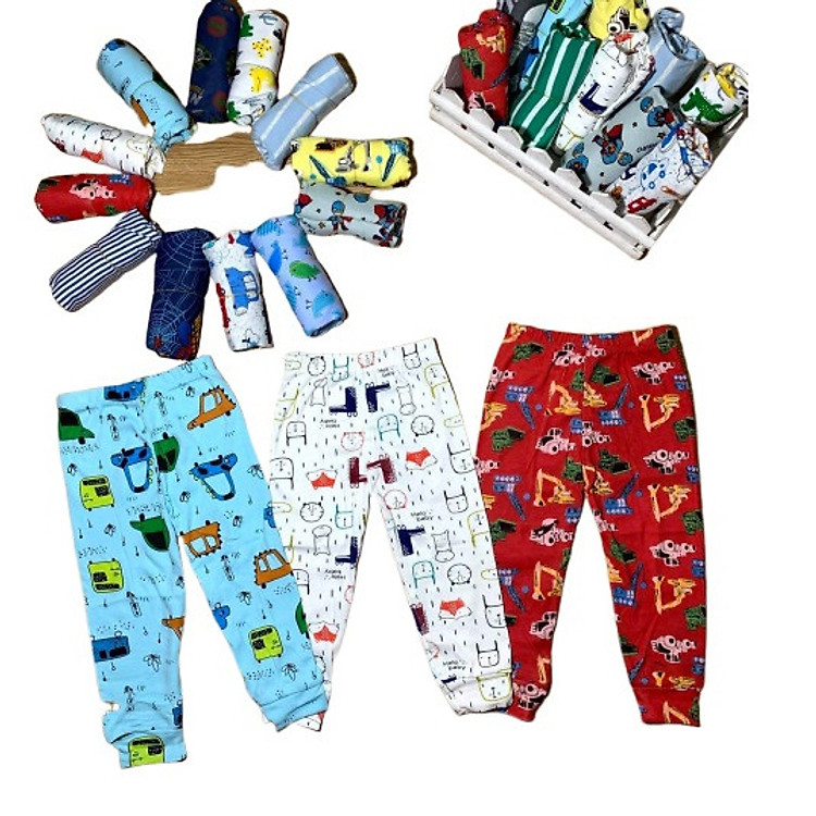 Quần dài trẻ em đủ size đủ màu chất liệu thun borip xuất khẩu cho bé trai và cả bé gái từ 8 -18 kg - set 5 cái MD53