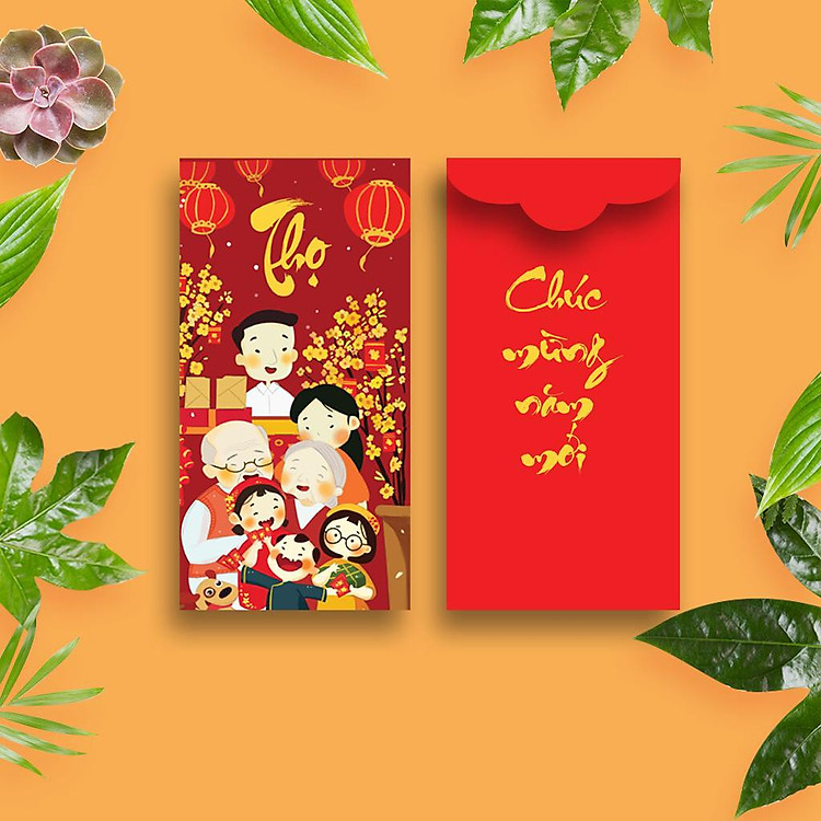 Bao Lì Xì Gia Đình Đoàn Viên - Chữ Thọ (Bộ 10 Cái)