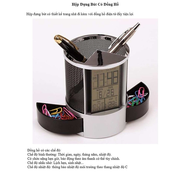 Hộp Đựng Bút Có Đồng Hồ, Lịch Kỹ Thuật Số - Ảnh 3
