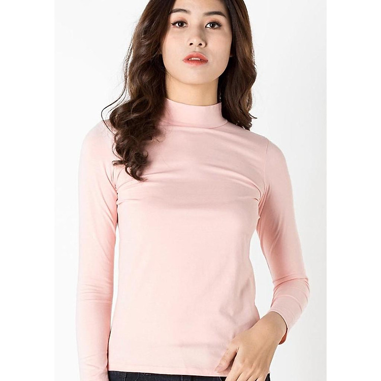 Áo giữ nhiệt cổ 3 phân màu hồng phấn