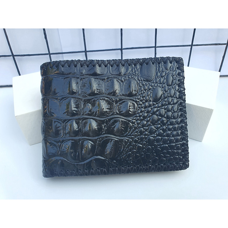 Ví Nam Da Bò Vân Cá Sấu Tinh Xảo, Viền Khâu Tay Siêu Bền, Bóp Nam Vân Cá Sấu Da Cao Cấp, Được Kiểm Tra Hàng