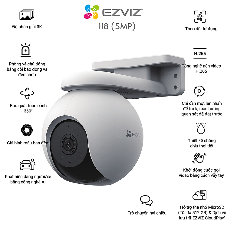 Camera IP WiFi Ngoài Trời EZVIZ H8 3K 5MP - Hàng Chính Hãng