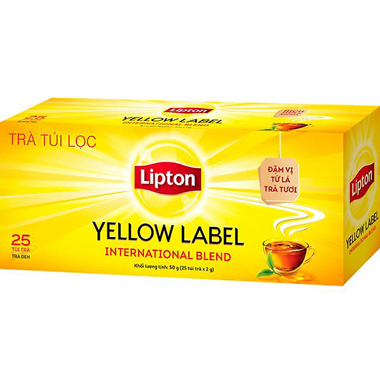 Trà Đen Túi Lọc Lipton Nhãn Vàng 100% Lá Trà Tươi Thiên Nhiên 25 túi 2g