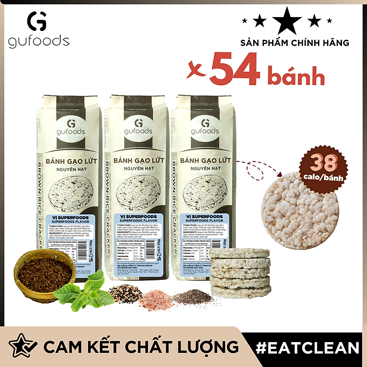 Bánh gạo lứt GUfoods (510g) - Không chiên dầu, Không đường, Từ gạo và ngũ cốc nguyên hạt, Lành mạnh, Phù hợp Eat clean, Ăn vặt healthy, Thực dưỡng, Tập gym, Thuần chay, Đa dạng...
