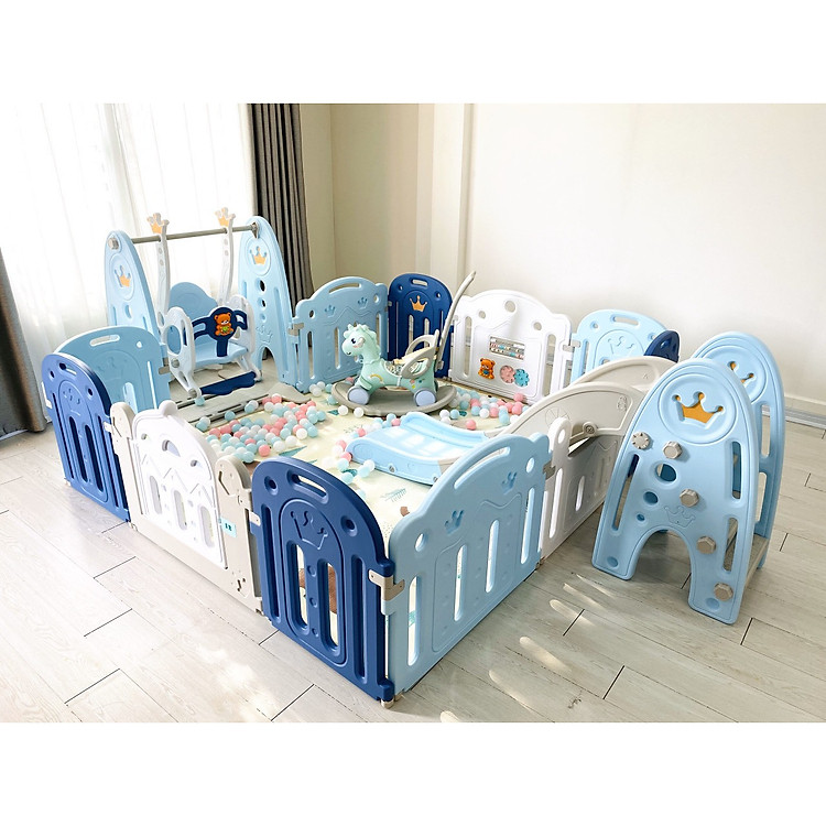 Set 6 món quây full Holla vương miện cao cấp phiên bản 2020 gồm quây cũi, cầu trượt, xích đu, ngựa bập bênh, thảm, bóng, tiêu chuẩn Châu Âu an toàn cho bé