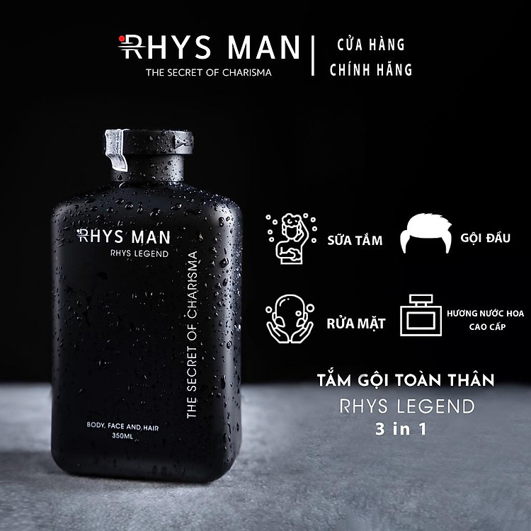 Sữa tắm gội nam RHYS MAN hương nước hoa 3 in 1 Rhys Legend 350ml - Hàng chính hãng