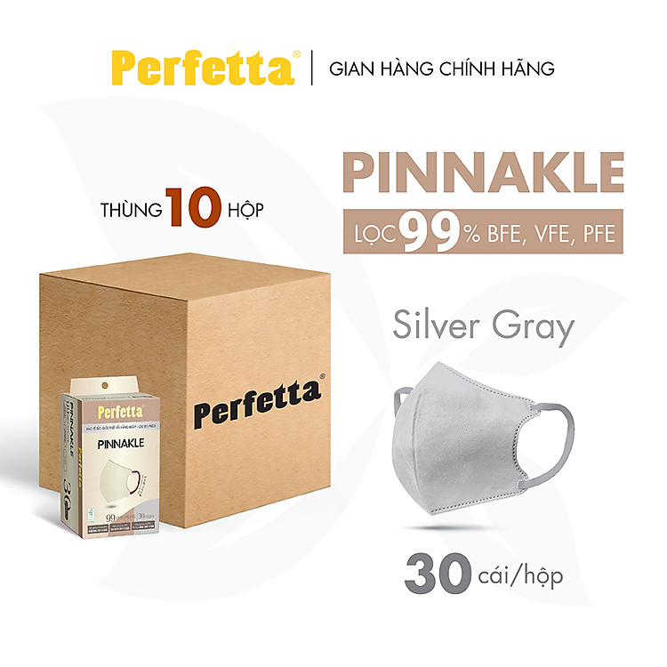 Thùng 300 Cái Khẩu Trang Perfetta Pinnakle 30 Cái/Hộp Cao Cấp - 3 Lớp Bảo Vệ, From 5D