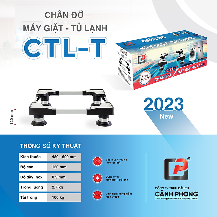 Chân đế tủ lạnh, chân máy giặt đa năng inox cao cấp có thể điều chỉnh kích thước 48-60cm CDN-T,CTL-T - Hàng Chính Hãng