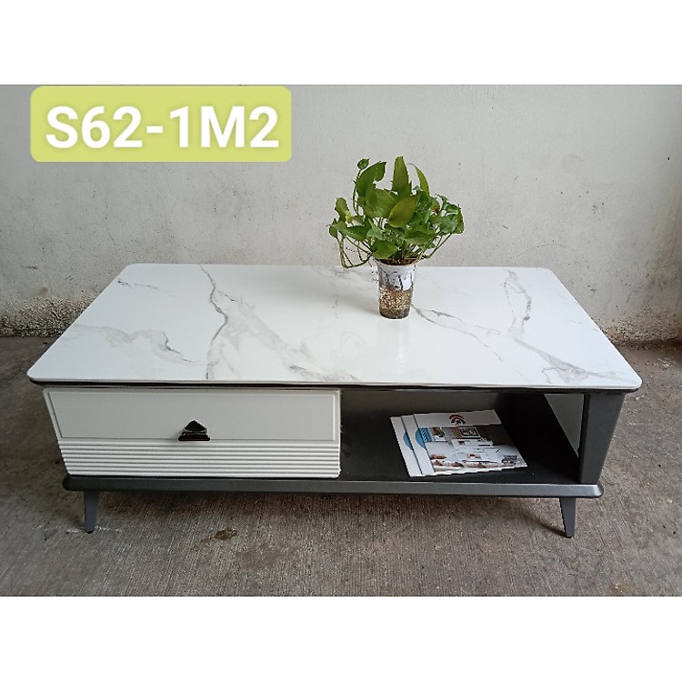 Bàn trà sofa Tundo mặt đá nhập khẩu xám vân xám