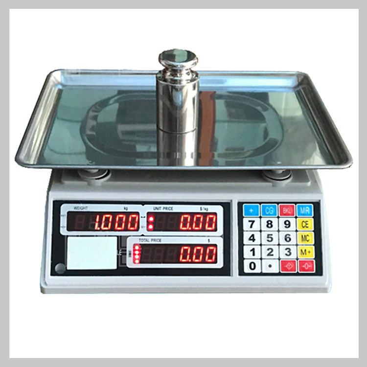 Cân điện tử tính giá UPA-Q, 30kg - 10g, màn hình hiển thị 2 mặt trước và sau, đĩa cân dạng khay trũng