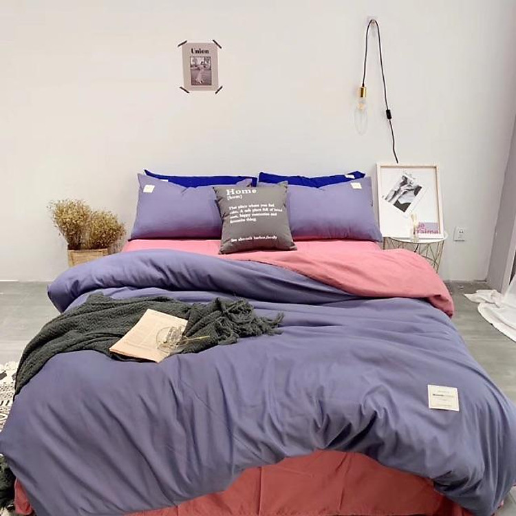 Set Cotton TiCi Nhập Khẩu Cao Cấp 4 Món pha Màu Tím Huế Và Hồng Sen