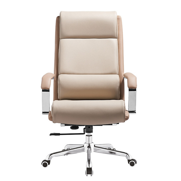 Ghế Giám đốc nệm da PVC mềm màu kem CM4417-P Nội thất Capta Ghế ngồi làm việc tại nhà nệm da simili tay thép mạ chrome ốp PVC chân thép mạ chrome bóng
