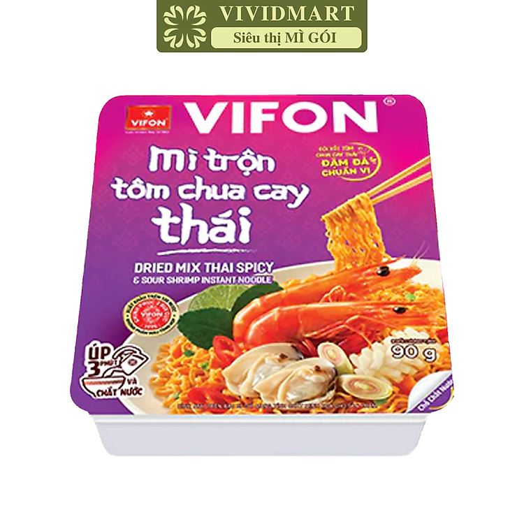 VIFON - Mì khay trộn Vifon hương vị Tôm chua cay Thái, Vifon Mì trộn Tôm chua cay Thái Vifon (90g/khay)