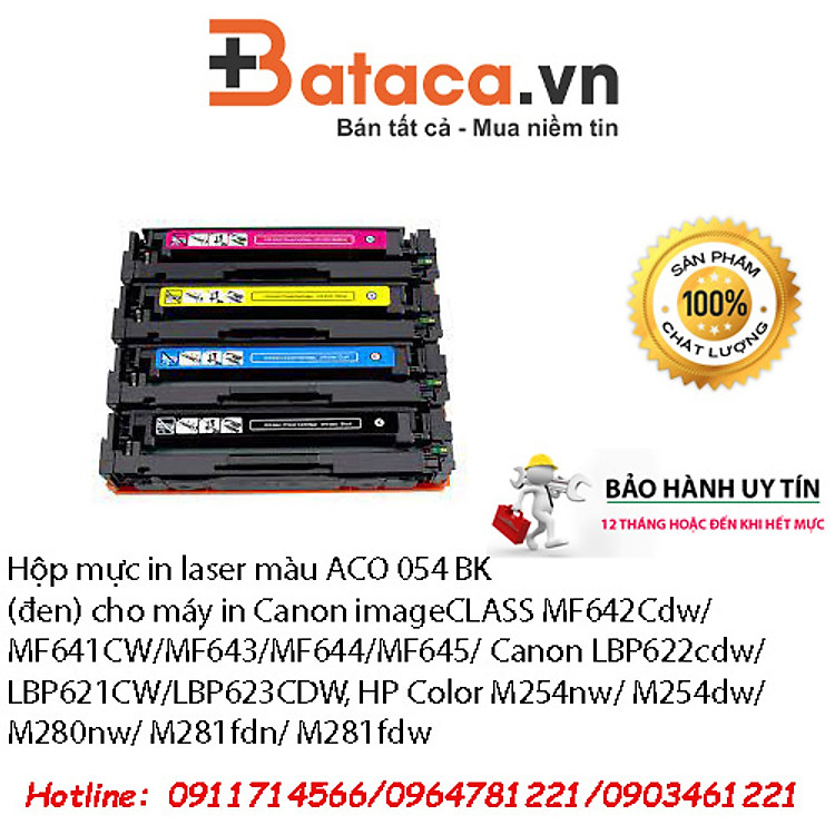 Hộp mực in laser màu đen CRG 054bk cho máy in HP Color M254nw/ M254dw/ M280nw/ M281fdn/ M281fdw (CF540A - 203A) Canon imageCLASS MF642Cdw/MF641CW/MF643/MF644/MF645/ Canon LBP622cdw/LBP621CW/LBP623CDW- hàng nhập khẩu