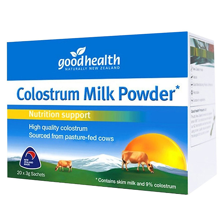 Sữa bò non 9% Goodhealth 9% Pure Colostrum Tăng sức đề kháng, hệ miễn dịch - Nhập khẩu New Zealand (20 x 3gr)