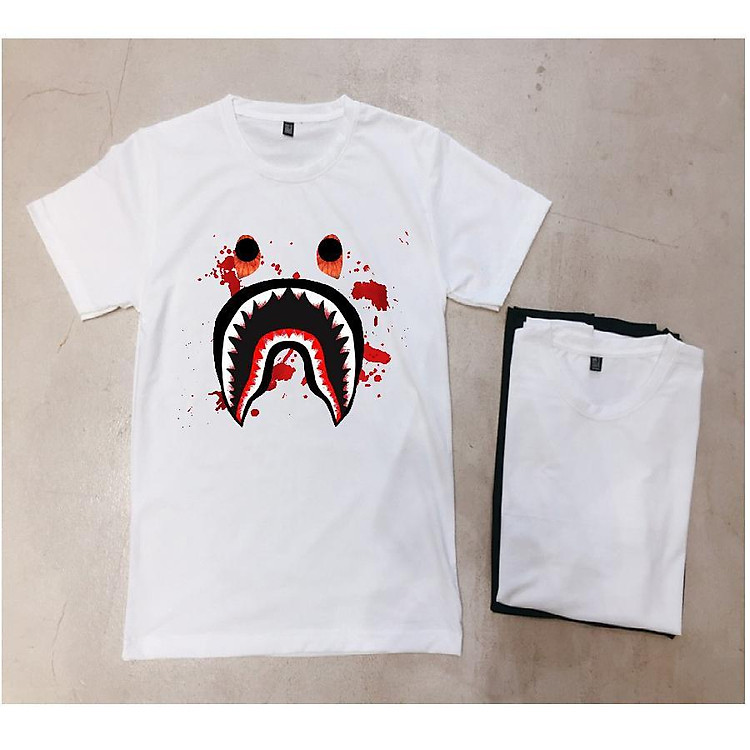 Áo Bape - Áo thun A Bathing Bape shark cá mập cao cấp mtt251 ( Trắng )