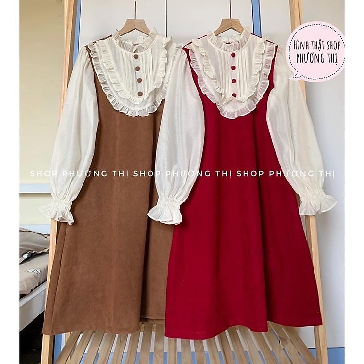 Đầm thiết kế áo liền váy vải mềm loại đẹp mặc Tết siêu xinh Váy tiểu thư hàng Quảng Châu