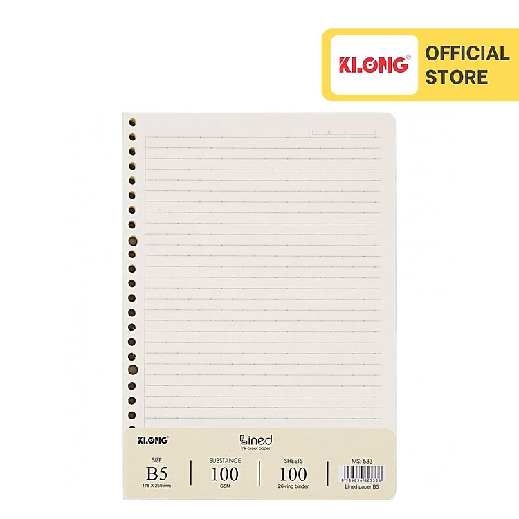 Ruột sổ còng kẻ ngang KLONG B5 (100 tờ)