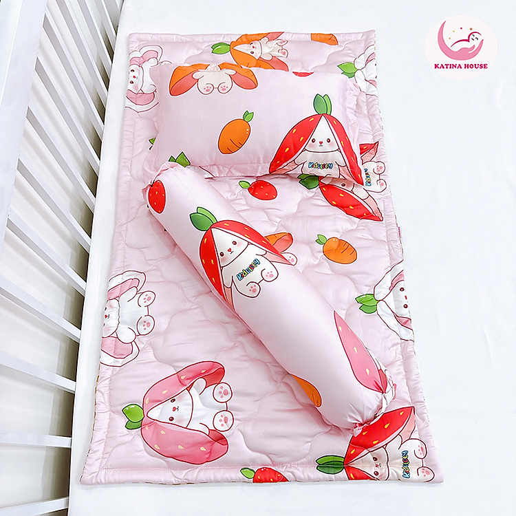 Bộ gối nệm cho bé cao cấp Katina House, vải tencel 60s gòn lông vũ êm ái, bóng mượt mát lạnh