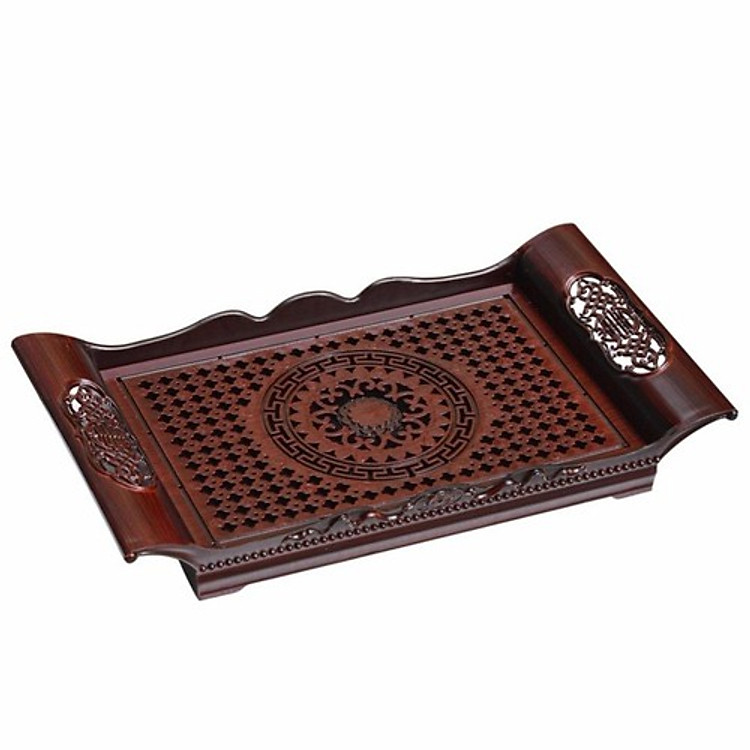 Khay Trà Nhựa Giả Gỗ có quai cầm khay hứng nước kích thước 39 x 22cm