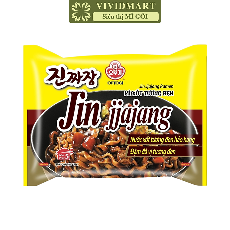 OTTOGI - Mì nấu Jin Jjajang hương vị trộn Xốt tương đen, Mì Sốt tương đen Jin, Mì trộn Jin Jjajang (135g/gói)