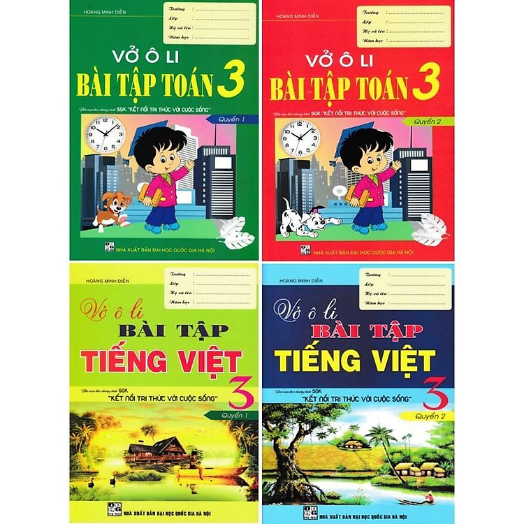 Sách - Vở Ô Li Bài Tập Môn Toán + Tiếng Việt Lớp 3 - Combo 4 Cuốn - Dùng Chung Các Bộ SGK Hiện Hành - Hồng Ân