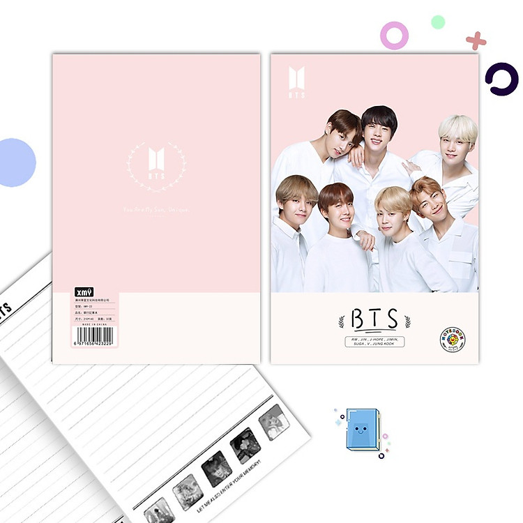 Tập vở học sinh BTS trang phục trắng nền hồng