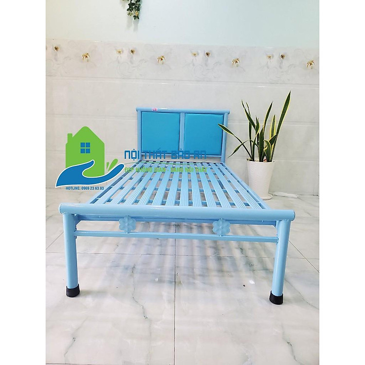 Giường sắt kích thước ngang 1M2 dài 2M – GS51 mẫu đơn giản, tiện dụng, dễ dàng tháo ráp di chuyển.