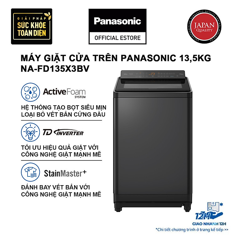 Máy Giặt Cửa Trên Panasonic 13,5kg NA-FD135X3BV - Giặt Hiệu Quả với Active Foam - Giặt Tối Ưu với TD Inverter - Hàng chính hãng