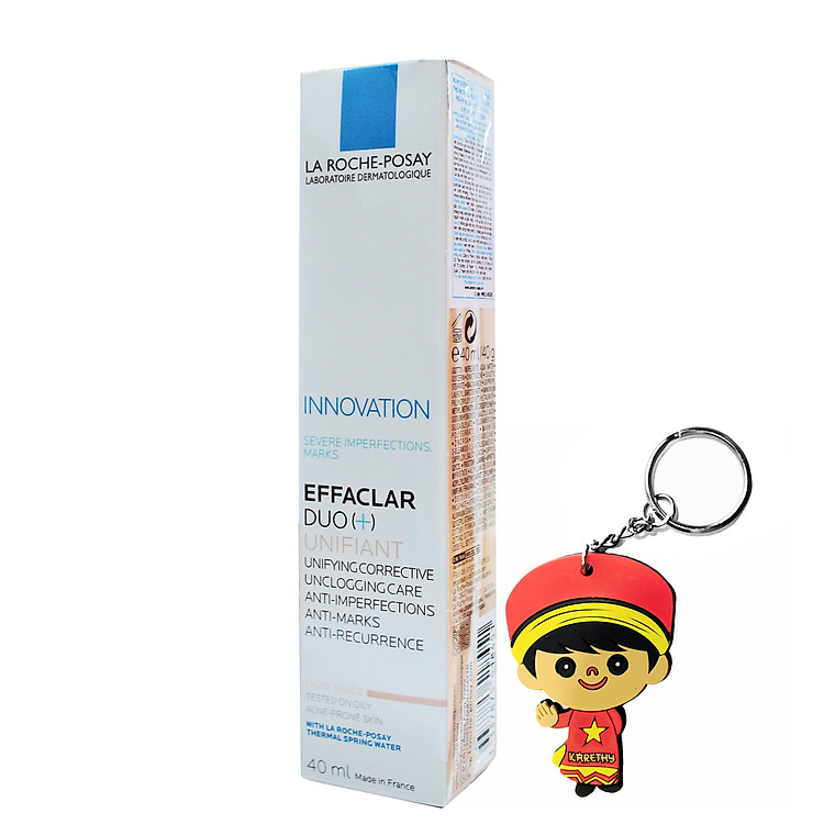 Kem giảm mụn ngừa vết thâm, che khuyết điểm La Roche-Posay Effaclar Duo (+) Unifiant (40mL, tặng móc khoá)