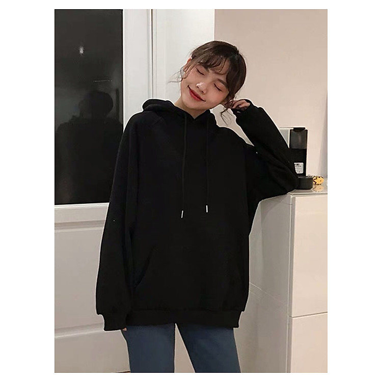 Áo Hoodie Nam Nữ | Nỉ Cotton Đen Trơn Dáng Xuông | Chất Đẹp Cao Cấp