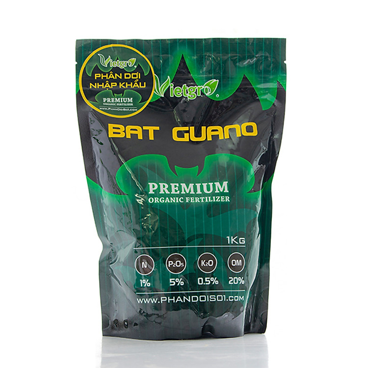 Phân bón hữu cơ chuyên dùng cho hoa lan, hoa hồng, bonsai, rau màu Vietgro - Phân Dơi Bat Guano - Túi 1kg