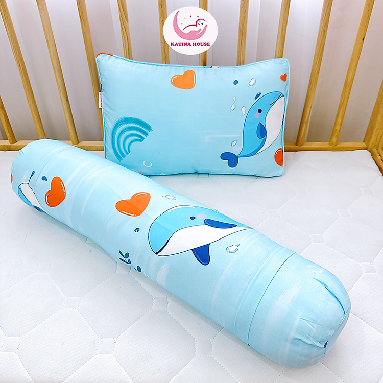 Bộ gối nằm gối ôm cho bé Katina House, gòn lông vũ nhân tạo vải tencel mềm thoáng mát