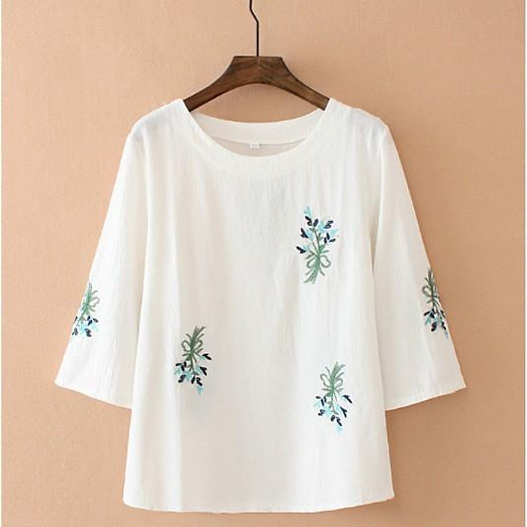 áo trung niên nữ form rộng,chất đũi lụa mềm mại,họa tiết thêu tay sang trọng - Mã Q3