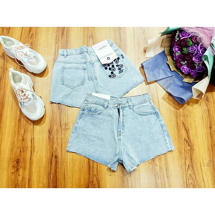Quần short jean nữ thêu túi mẫu trơn dành cho bạn gái dưới 50kg
