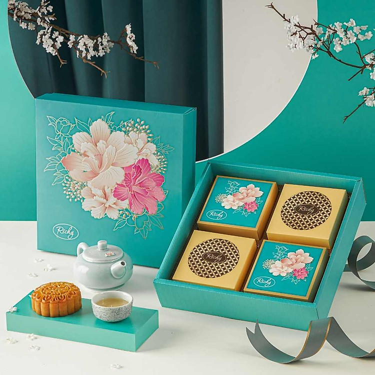 Bánh Trung Thu Richy - bộ Phú Qúy xanh hộp 4 bánh cao cấp