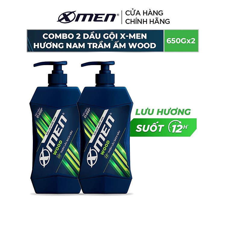 Combo 2 Dầu Gội X-Men Hương Nam Trầm Ấm Wood 650g/chai