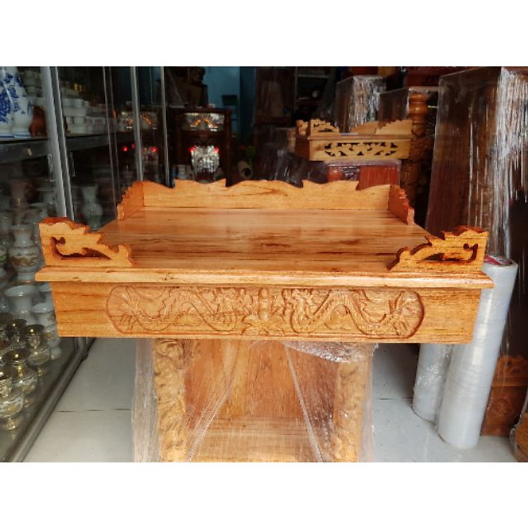 Bàn thờ treo tường gỗ xoan ngang 60 cm trạm rồng