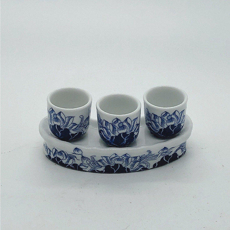 Kỷ chén thờ men xanh lam họa tiết sen