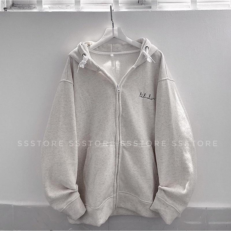 Áo Khoác zip nỉ Lilcher màu xám trắng unisex ảnh thật SSSTore ( nam nữ mặc đều được)