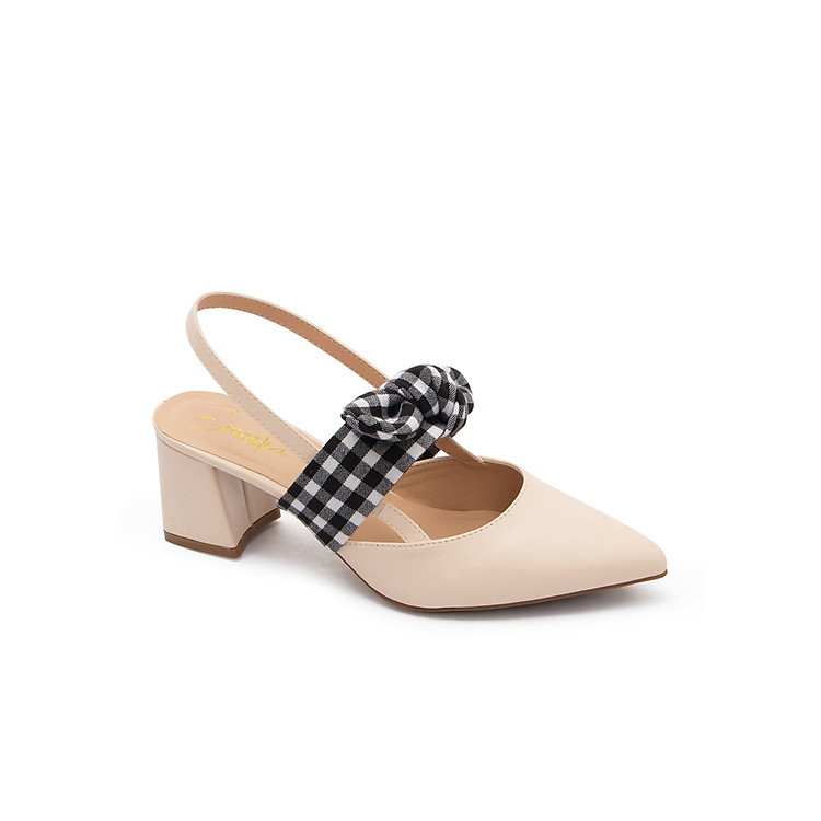 Giày Nữ, Giày Cao Gót Slingback Phối Nơ Hở Gót Cao 5cm Erosska _ EH028 Màu Nude